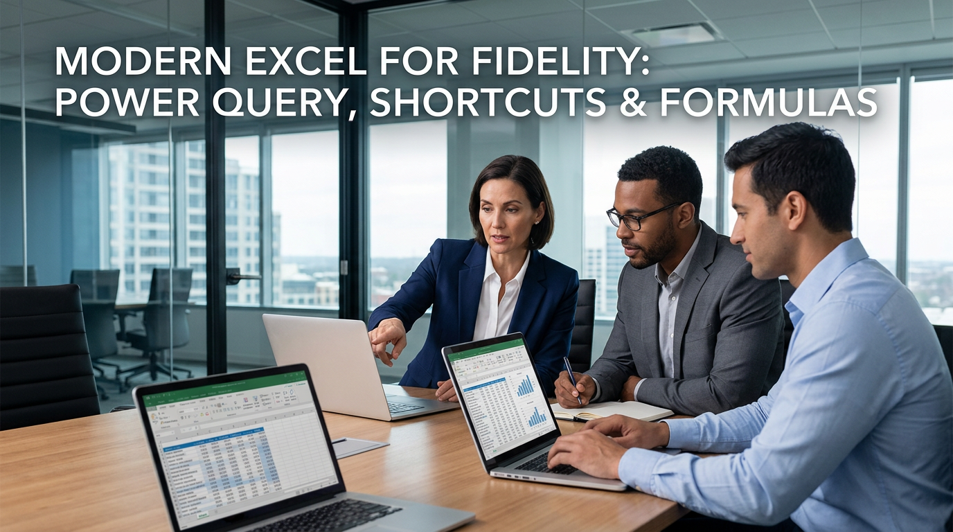 Modern Excel for Fidelity: Power Query, Shortcuts & Formulas — course hero graphic