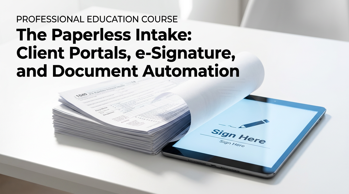 The Paperless Intake: Client Portals, e-Signature, and Document Automation — course graphic