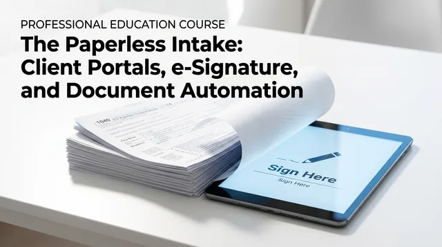 The Paperless Intake: Client Portals, e-Signature, and Document Automation — course graphic