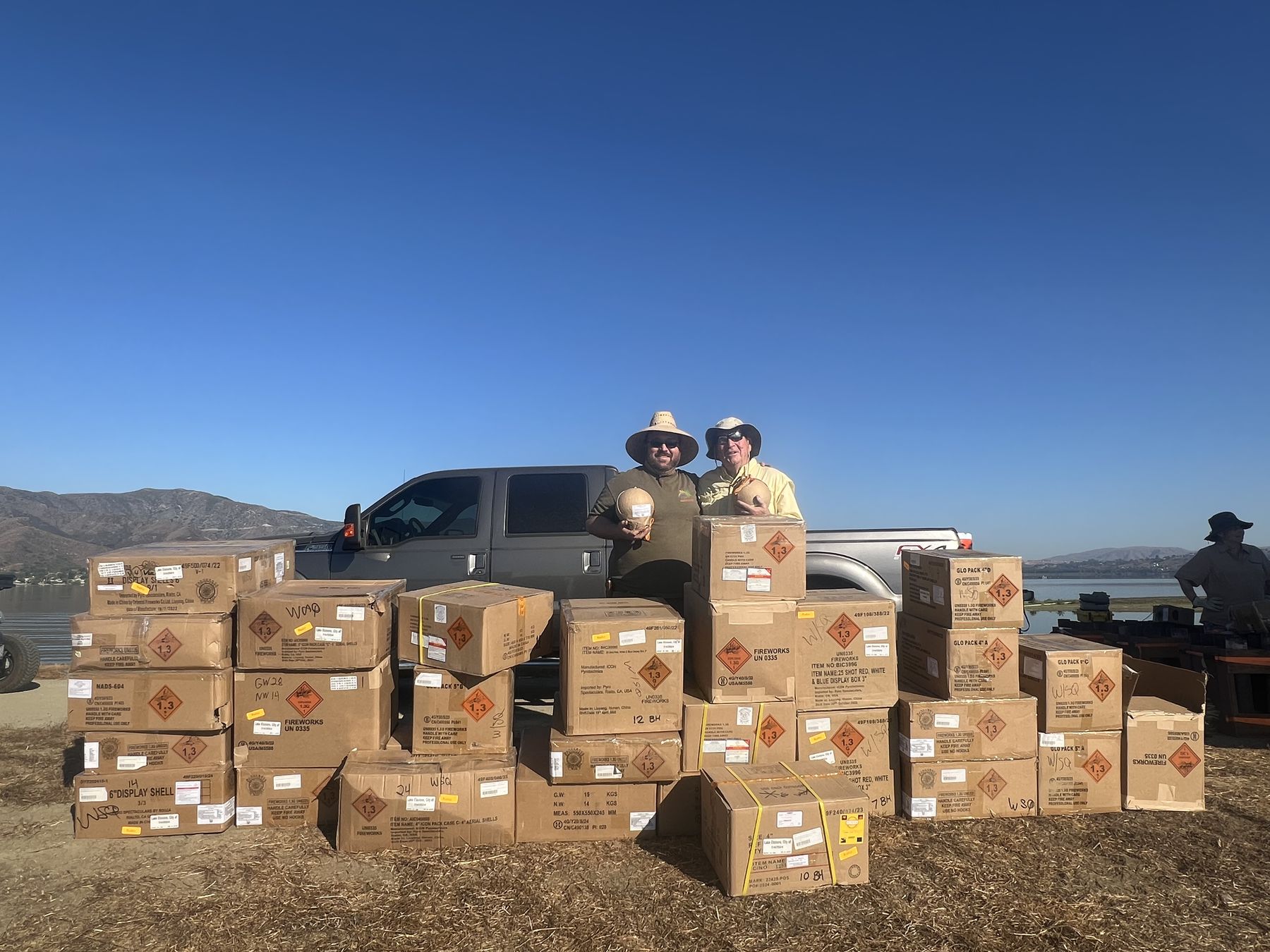 Loading a truck of fireworks ahead of a show
